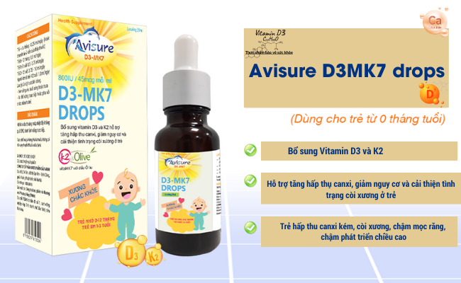 Avisure D3mk7 - Tpbvsk bổ sung vitamin D3, K2 cho bé